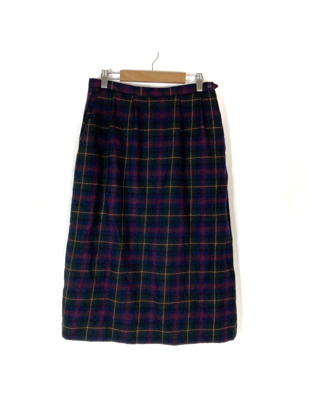 Bristol County Vintage 100% Wool Tartan Plaid Skirt Navy Green Made in USA 10?
